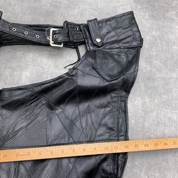 Unbranded Chaps Adult Medium Black Leather Patchwork Buckle Lace Up Zip VTG - Picture 10 of 11